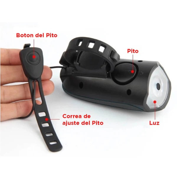 Luz blanca recargable USB para bicicleta 250 Lúmenes con pito
