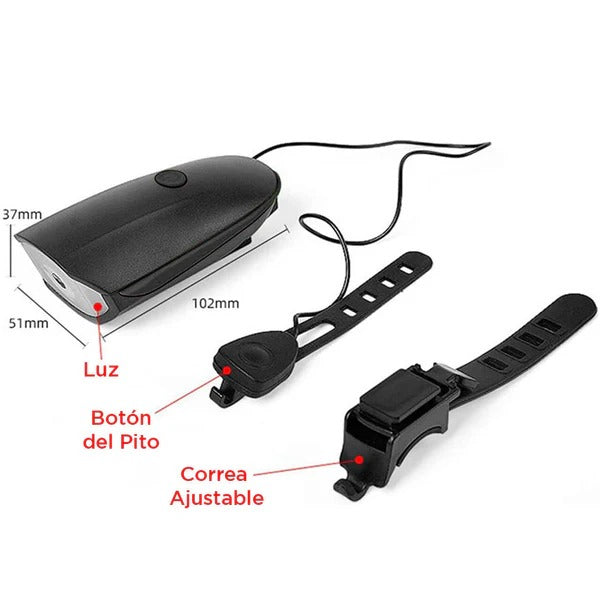 Luz blanca recargable USB para bicicleta 250 Lúmenes con pito