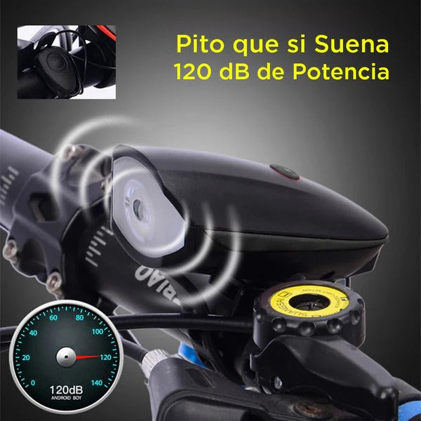 Luz blanca recargable USB para bicicleta 250 Lúmenes con pito