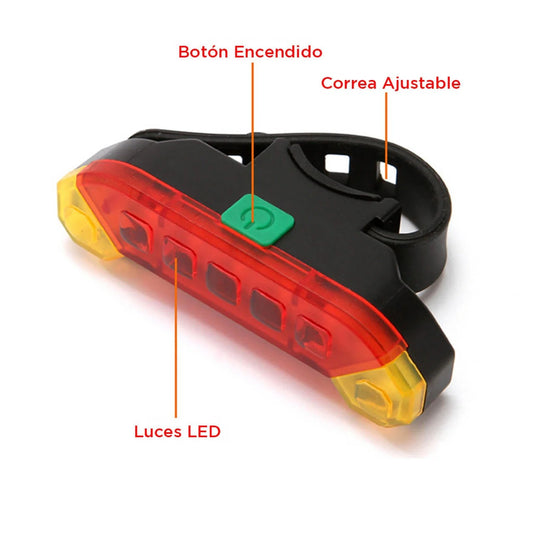 Luz Roja recargable USB para bicicleta 400 Lúmenes